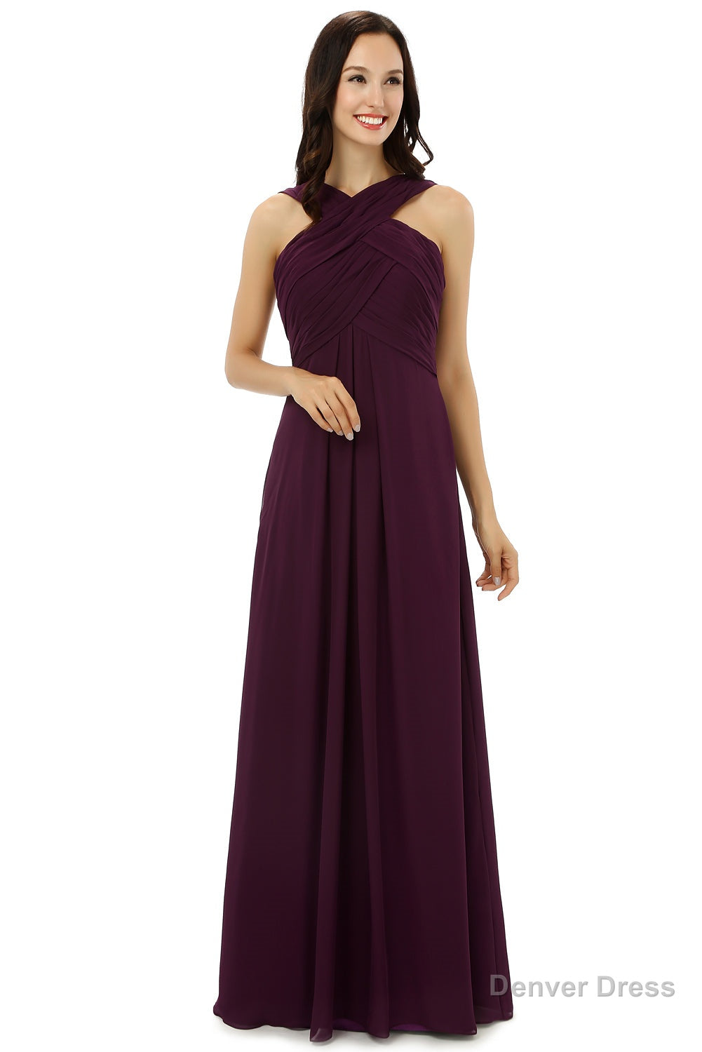 Chiffon Purple Halter Long Bridesmaid Dresses Main image
