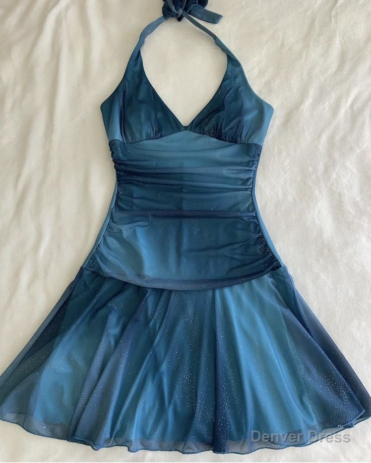 Chiffon Sleeveless Halter Prom Dress Short Prom Dresses