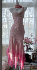 Cinderella Pink A Line Prom Gowns Iridescent Beaded Tulle With Soft Chiffon Layers For Sweet 16