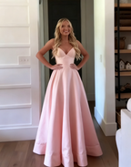 Classic A Line Spaghetti Straps Pastel Yellow Satin Long Prom Dress