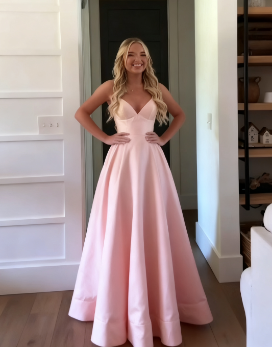 Classic A Line Spaghetti Straps Pastel Yellow Satin Long Prom Dress