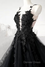Classic Black Lace Tulle Long Prom Dresses Black Evening Dresses