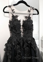 Classic Black Lace Tulle Long Prom Dresses Black Evening Dresses