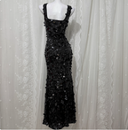Classic Black Mermaid Square Neck Spaghetti Strap Sequin Long Prom Dresses Evening Dresses