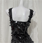Classic Black Mermaid Square Neck Spaghetti Strap Sequin Long Prom Dresses Evening Dresses