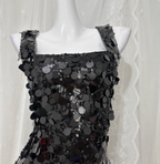 Classic Black Mermaid Square Neck Spaghetti Strap Sequin Long Prom Dresses Evening Dresses