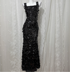 Classic Black Mermaid Square Neck Spaghetti Strap Sequin Long Prom Dresses Evening Dresses