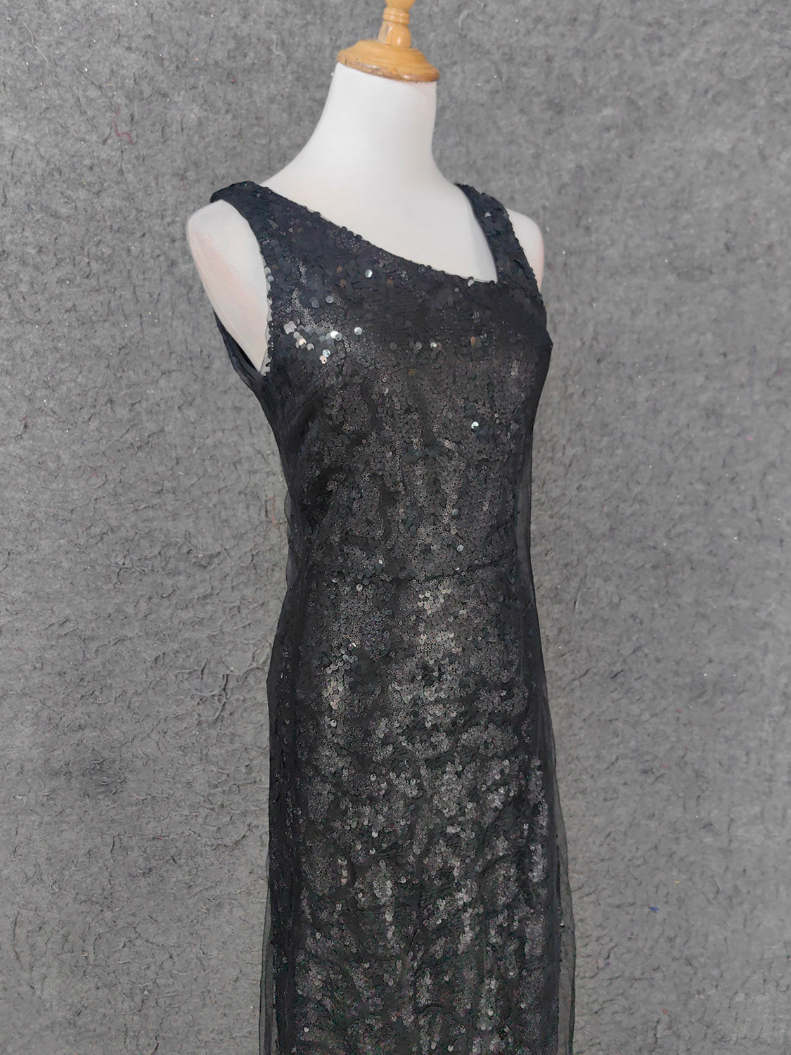 Classic Black Slim-Fit Asymmetric Neck Sequin Tulle Long Prom Dresses Evening Dresses