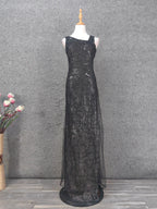 Classic Black Slim-Fit Asymmetric Neck Sequin Tulle Long Prom Dresses Evening Dresses