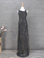 Classic Black Slim-Fit Asymmetric Neck Sequin Tulle Long Prom Dresses Evening Dresses
