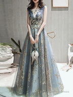 Classic Prom Dress A Line Sleeveless Floor Length Jewel Neck Lace Appliqued Prom Occasion Dresses