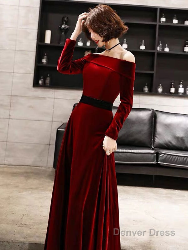 Classic Prom Dress Velvet Long Sleeve Off Shoulder Maxi Dresses