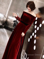 Classic Prom Dress Velvet Long Sleeve Off Shoulder Maxi Dresses