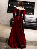 Classic Prom Dress Velvet Long Sleeve Off Shoulder Maxi Dresses