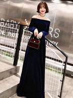 Classic Prom Dress Velvet Long Sleeve Off Shoulder Maxi Dresses