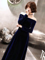 Classic Prom Dress Velvet Long Sleeve Off Shoulder Maxi Dresses