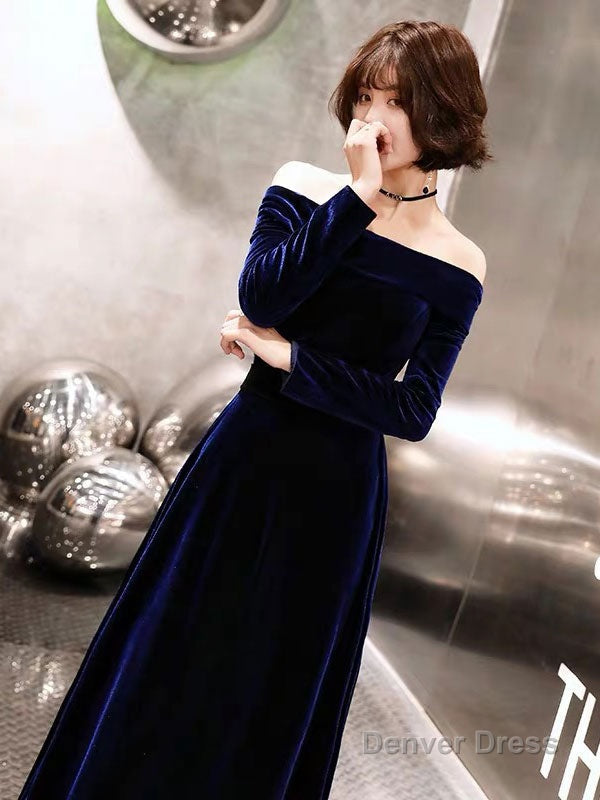 Classic Prom Dress Velvet Long Sleeve Off Shoulder Maxi Dresses