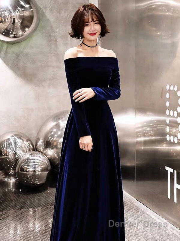 Classic Prom Dress Velvet Long Sleeve Off Shoulder Maxi Dresses