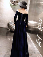 Classic Prom Dress Velvet Long Sleeve Off Shoulder Maxi Dresses