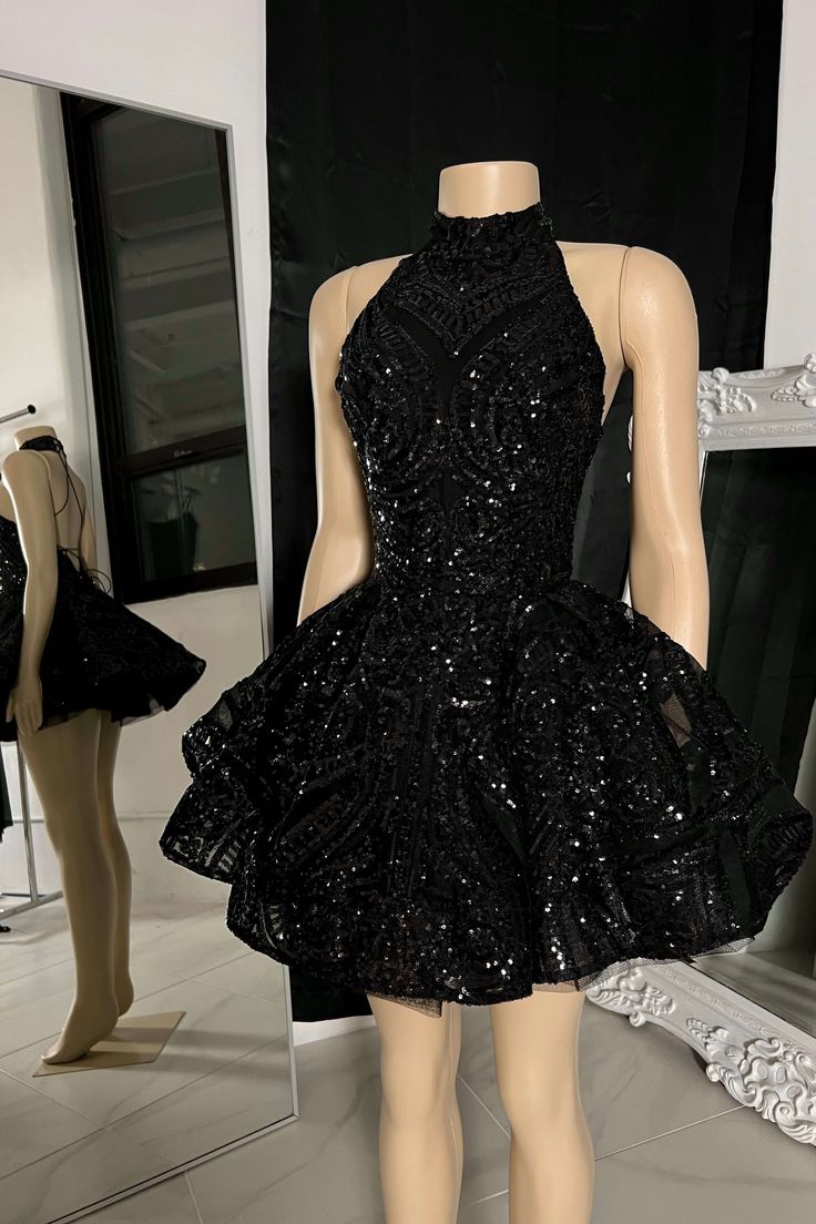 Classic High Neck Sequins Appliques Short Homecoming Dresses For Black Women Birthday Outfits Secondary image