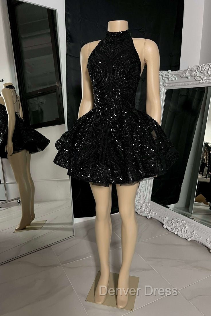 Classic High Neck Sequins Appliques Short Homecoming Dresses For Black Women Birthday Outfits Main image