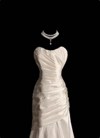 Classic Ivory Strapless Ruffled Satin Mermaid Long Prom Dresses Evening Dresses