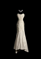 Classic Ivory Strapless Ruffled Satin Mermaid Long Prom Dresses Evening Dresses