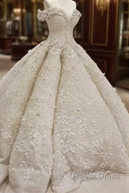 Classic Off theshoulder Luxurious Appliques Ball Gown Wedding Dresses