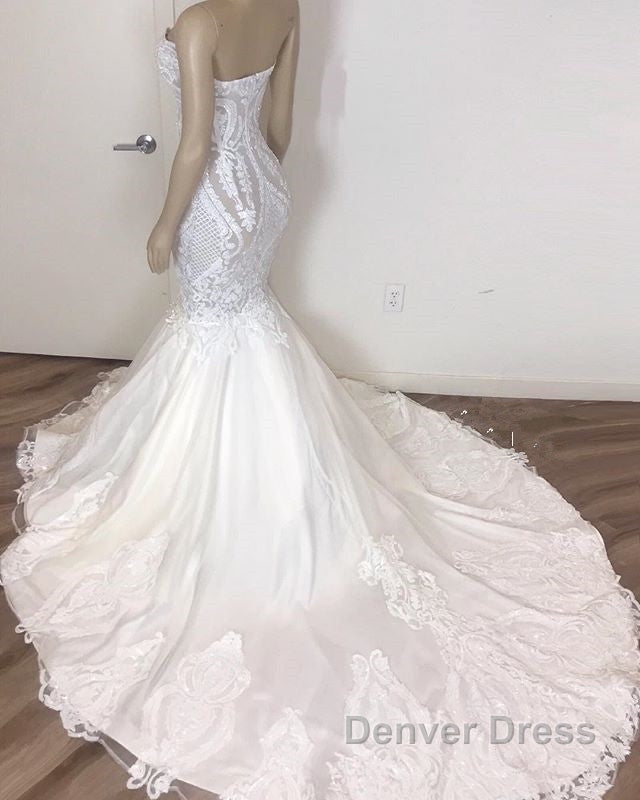 Classic Sleeveless Sweetheart Lace Appliques Mermaid Slim Bridal Wedding Dresses