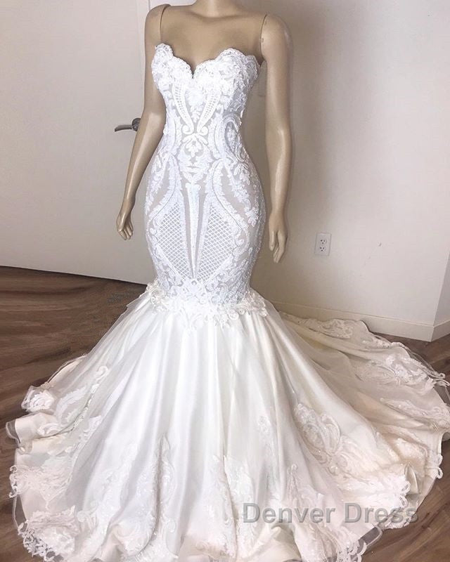 Classic Sleeveless Sweetheart Lace Appliques Mermaid Slim Bridal Wedding Dresses
