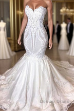 Classic Sleeveless Sweetheart Lace Appliques Mermaid Slim Bridal Wedding Dresses