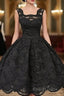 Classic Square Knee-Length Sleeveless Black Lace Homecoming Dresses
