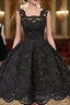 Classic Square Knee Length Sleeveless Black Lace Homecoming Dresses