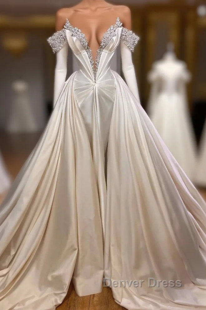 Classic V-Neck Long Sleeves Prom Dresses with Beads Main image