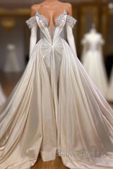Classic V-Neck Long Sleeves Prom Dresses with Beads