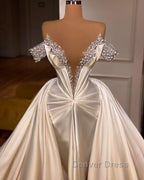 Classic V Neck Off The Shoulder Prom Dresses with Beads