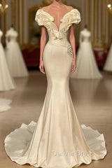 Classic White Long Pearl Ruffle Prom Dresses