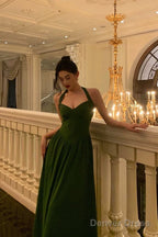 Classy A Line Halter Dark Green Prom Dresses Birthday Outfits Prom Gowns