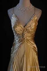 Classy A Line Halter Gold Satin Beads Long Evening Dress Prom Dresses