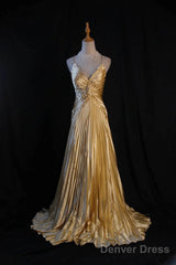 Classy A Line Halter Gold Satin Beads Long Evening Dress Prom Dresses