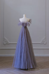 Classy A Line Off The Shoulder Lilac Tulle Long Evening Dress Prom Dresses