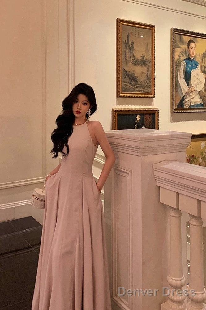 Classy A Line Scoop Neckline Long Light Pink Prom Dresses Birthday Outfits Prom Gowns
