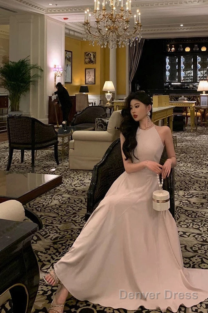 Classy A Line Scoop Neckline Long Light Pink Prom Dresses Birthday Outfits Prom Gowns