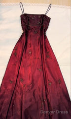 Classy A Line Spaghetti Straps Burgundy Beads Long Prom Dress