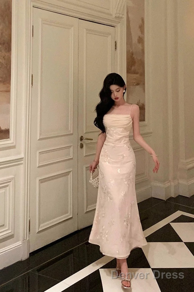 Classy A Line Spaghetti Straps Floral Lace Ivory Prom Dresses Birthday Outfits Prom Gowns
