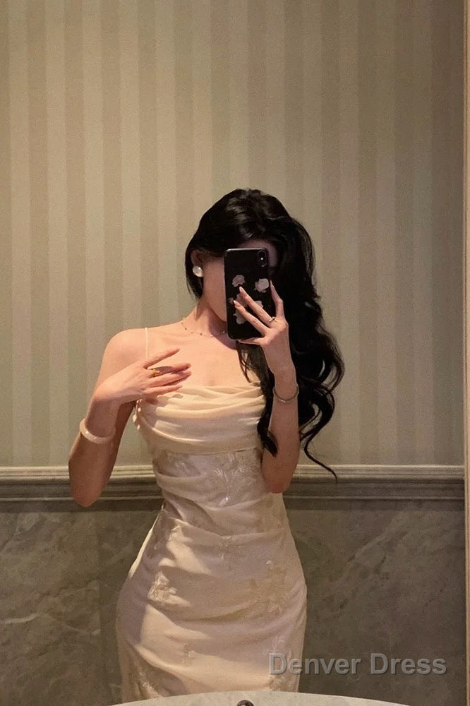 Classy A Line Spaghetti Straps Floral Lace Ivory Prom Dresses Birthday Outfits Prom Gowns