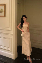 Classy A Line Spaghetti Straps Floral Lace Ivory Prom Dresses Birthday Outfits Prom Gowns