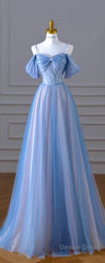 Classy A Line Spaghetti Straps Long Party Dress Blue Prom Dresses