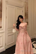 Classy A Line Spaghetti Straps Pink Lace Prom Dresses Birthday Outfits Prom Gowns