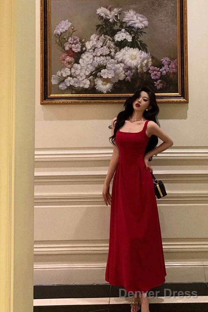 Classy A Line Spaghetti Straps Red Prom Dresses Birthday Outfits Prom Gowns